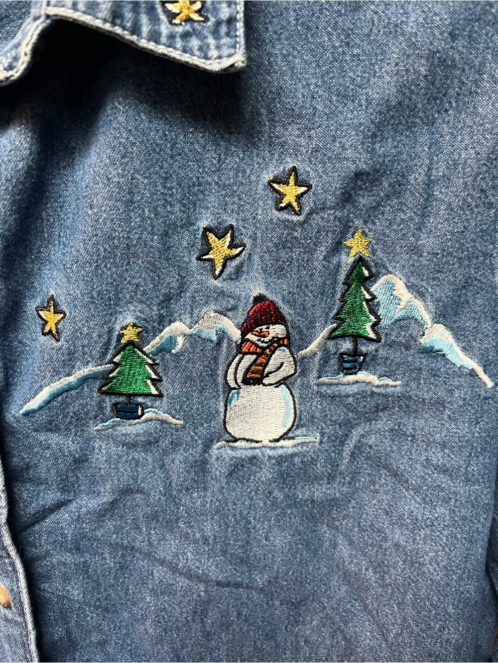 Basic Editions Holiday Denim Shirt in Medium Blue - Picture 2 of 5